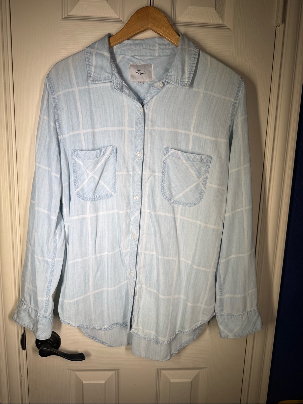 Rails Sz L Light Blue Watercolor Grid Button-Down Shirt